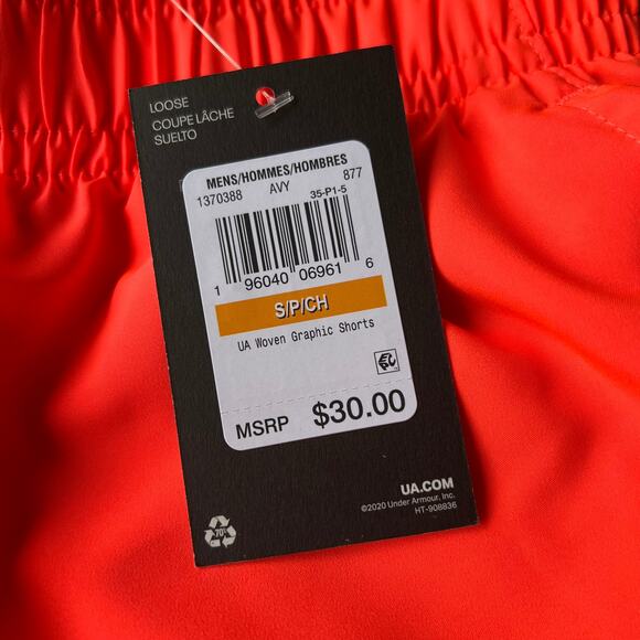 NWT Under Armour Men's Neon Orange Loose Fit Woven Graphic Shorts Small - Picture 6 of 14